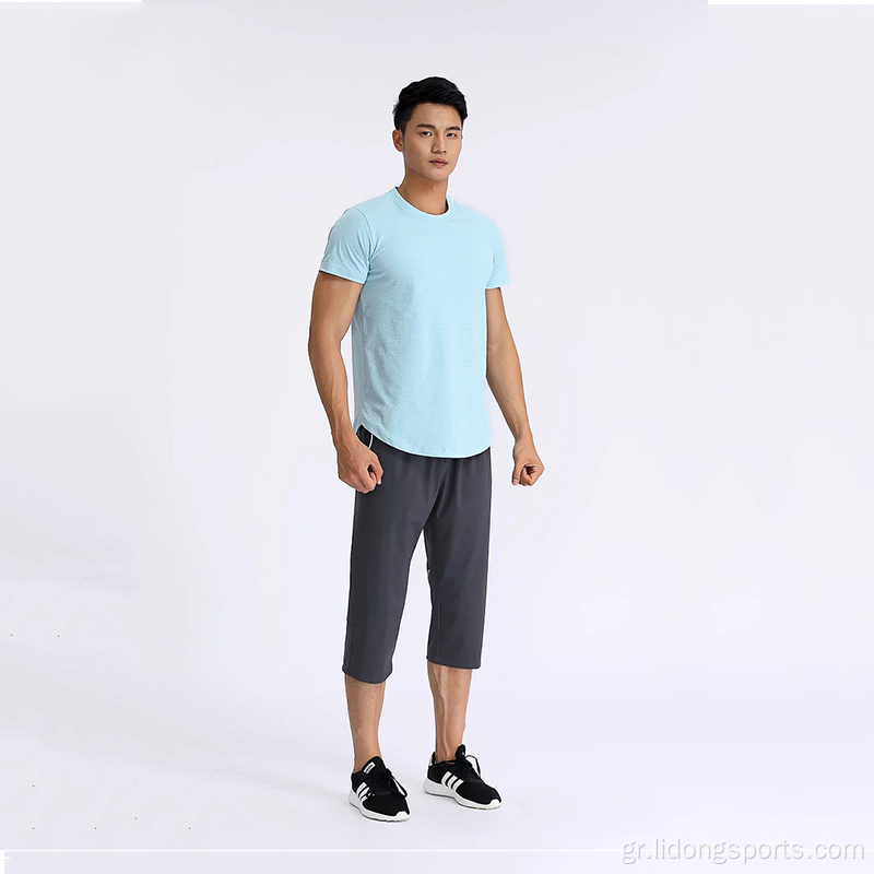 Casual Men Sport Longline Curved Hem T πουκάμισο