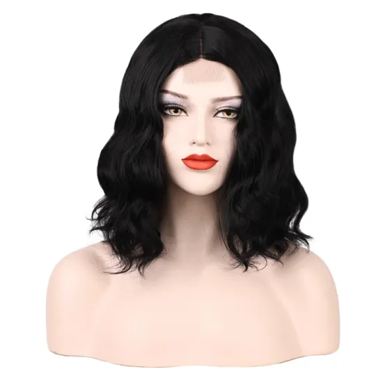 Aisi Top Quality Short Wavy Bob Wigs For Black Women Middle Part Synthetic Lace Black Wigs Wholesale Price