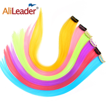 Alileader 57 Colors Wholesale Long Straight Synthetic One Clip In Hair Extensions Rainbow Color  Hairpiece
