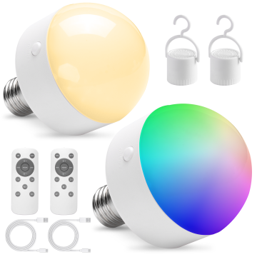 Portable Battery Operated Rechargeable RGB LED Backup Light Bulb with Remote Control for Outdoor Camping