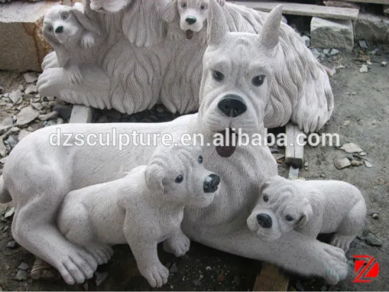 Garden dog statues with baby