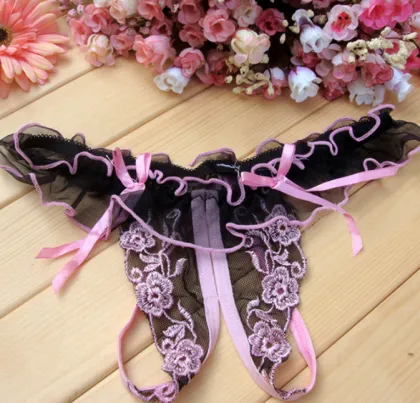 Lace Thong Panty Open Front Women's Underwear