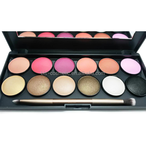 12-color shimmering eyeshadow and blush palette with brush