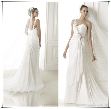 2015 Vestidos Femininos One Shoulder Beaded Strap Sweetheart Chiffon Long Simple Beach Summer Wedding Dresses