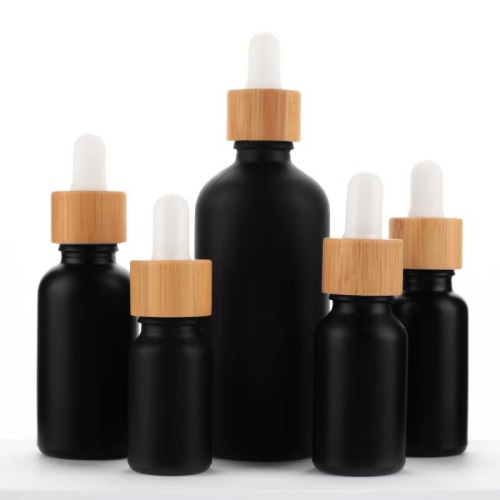 Matte Black Serum Glass Bamboo Dropper Bottle