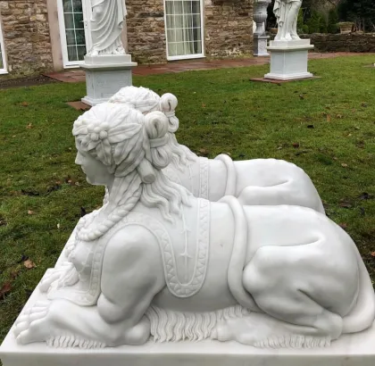 Incredible antique hand carved marble sphinx statues