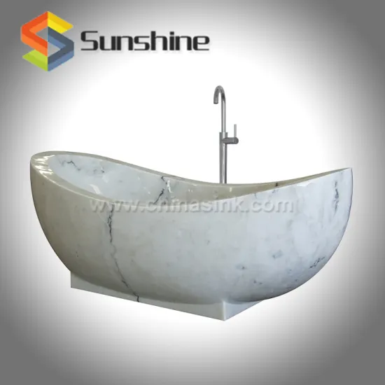 Boat Shape Carved Moon White Marble Bathroom Stone Tubs