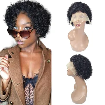 Wholesale cheap short curly bob lace front wig for black women, Brazilian lace front 13x4 short curly bob pixie cut wigs