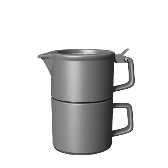 Custom DHPO 400ml Grey Porcelain Tea Cup Set with Infuser and Gift Box