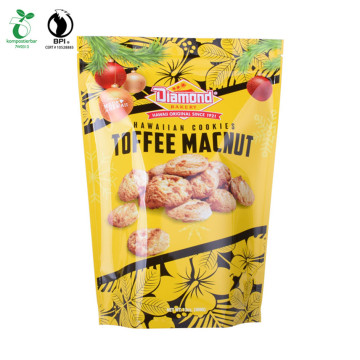 Stand up Gusset Pouch Food Bag Dengan Jendela Bening dan Ritsleting Atas untuk bedak dan makanan kering