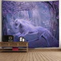 Unicorn Purple Tapestry Animal Wall Hanging Tree Flower Dreamy Tapestry for Livingroom Bedroom Home Dorm Decor