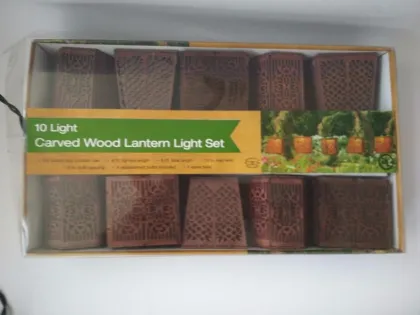 Outdoor Wooden Lantern String Lights with Chinese Lantern Style