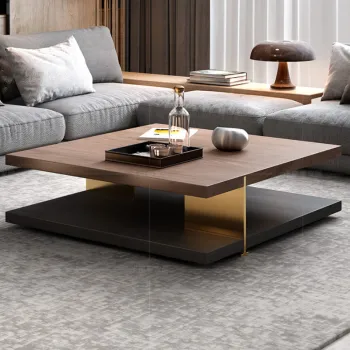 Square Pedestal Coffee Table Solid Wood Accent Table