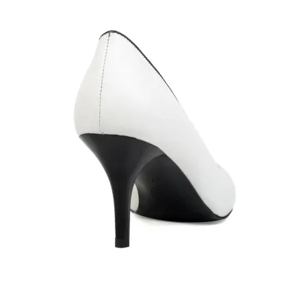 white genuine leather Middle heel women shoes