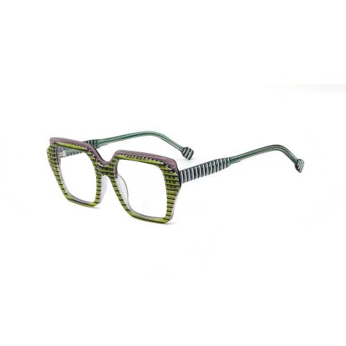 Bold Square Striped Laminate Acetate Optical Frames