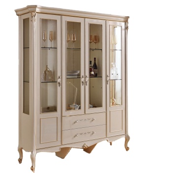 high glossy antique wood classical  living room wine glass door display cabinet