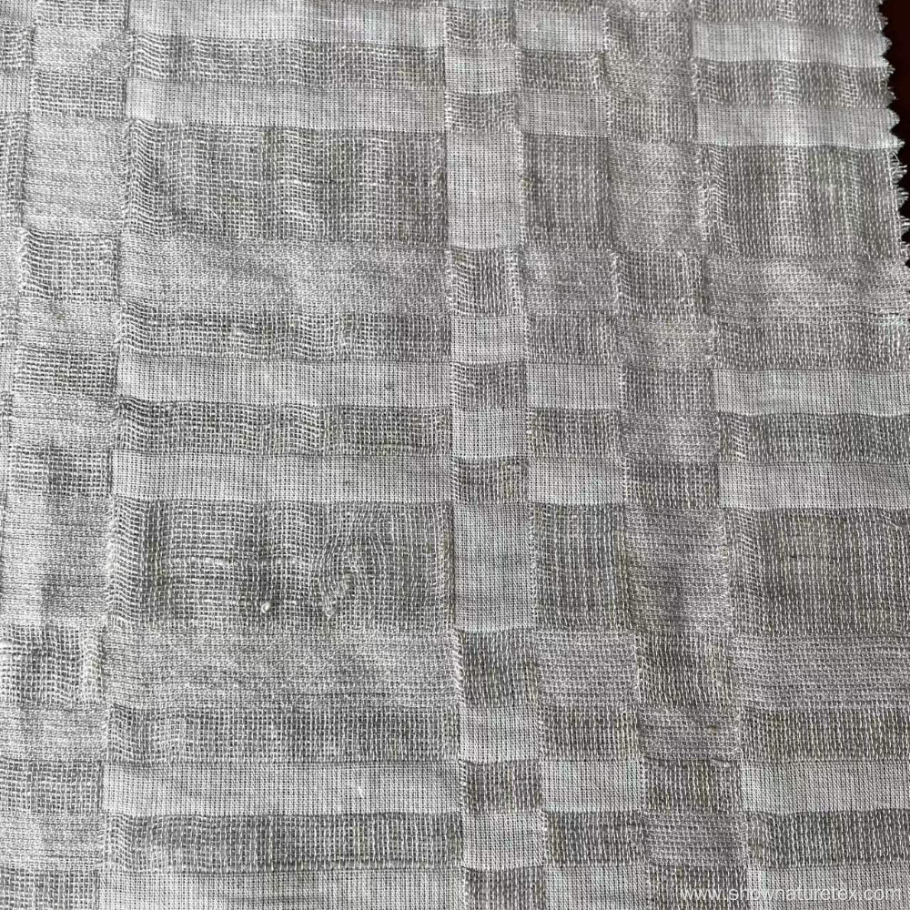 Checked Solid Colour Jacquard Line Linen Cotton Fabric