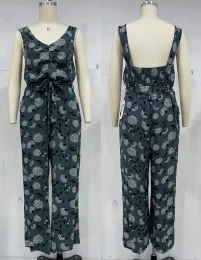 Floral Pattern V Neck Backless Women's Jumpsuits