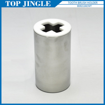 White Acrylic And Stainless Steel Single Toothbrush Holder
