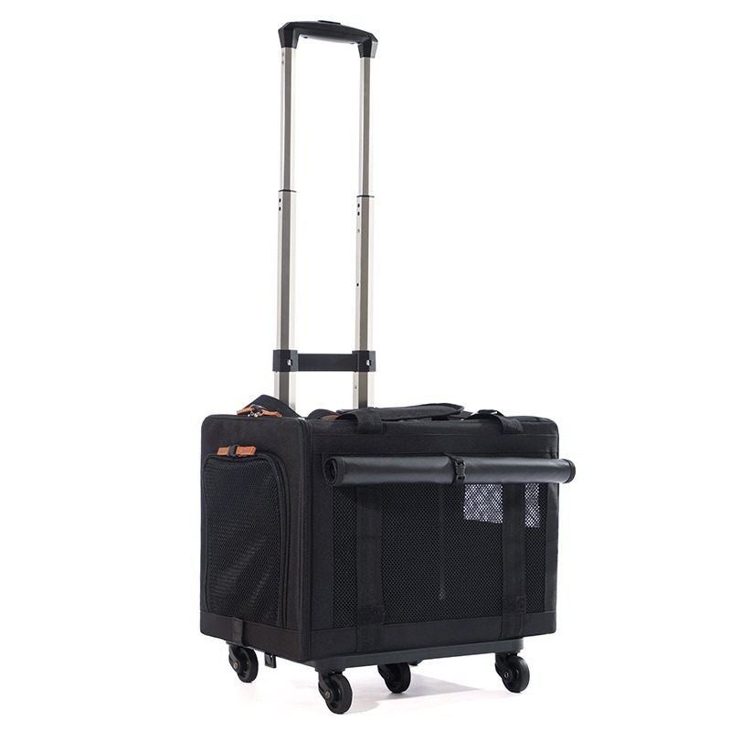 Double Layer Pet Rolling Carrier Bag with Telescopic Handle for Cats and Dogs