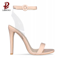 Beige warna PVC high tipis tumit sandal