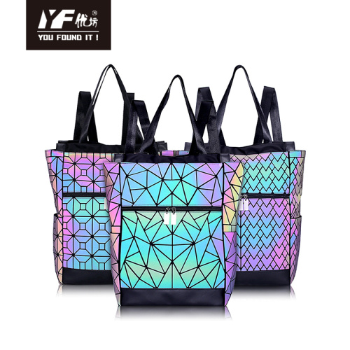 PU Backpack Custom geometric luminous storage shoe backpack organizer folding ladies travel bags Supplier