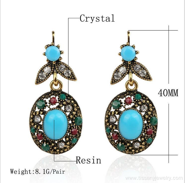 Wholesale Turquoise Blue Stone Women Hanging Earrings