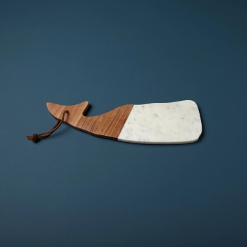 Wood and Marble Whale Serving Board