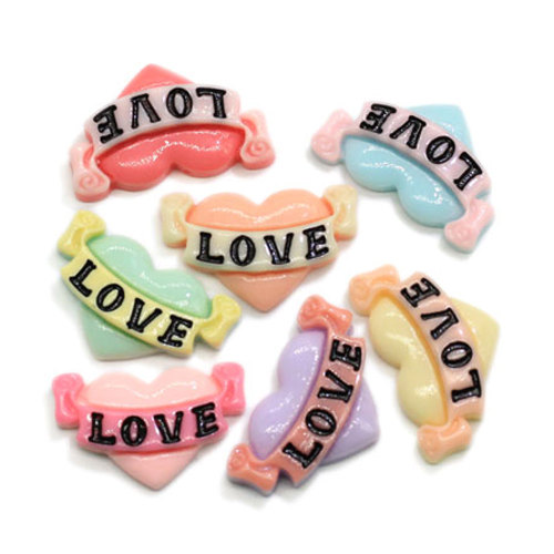 Χονδρικό Kawaii Πολύχρωμο Μικτή Ρητίνη Love Heart Angel Flatback Cabochon Miniature Love Heart Art DIY Craft Scrapbooking 17 * 26MM