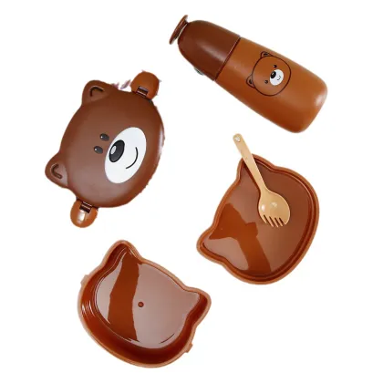 Double Buckle Leakproof Bear Lunch Box with Cutlery and Water Cup
