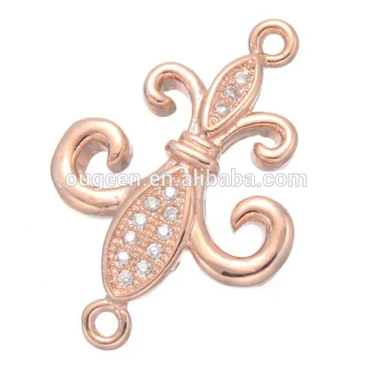 Loop Fleur De Lis Flower Platinum Color Jewelry Finding Micro Pave Zircon Connector