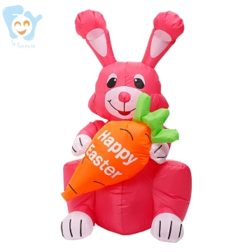 Easter Bunny Inflatable Decoration 1.2m - Red, Lawn Yard Outdoor with Water Bag and LED