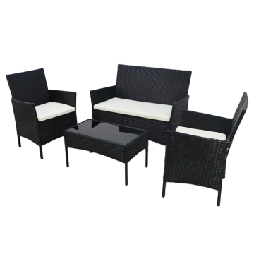 4Pcs Black PE Rattan KD Terrace Sofa Set