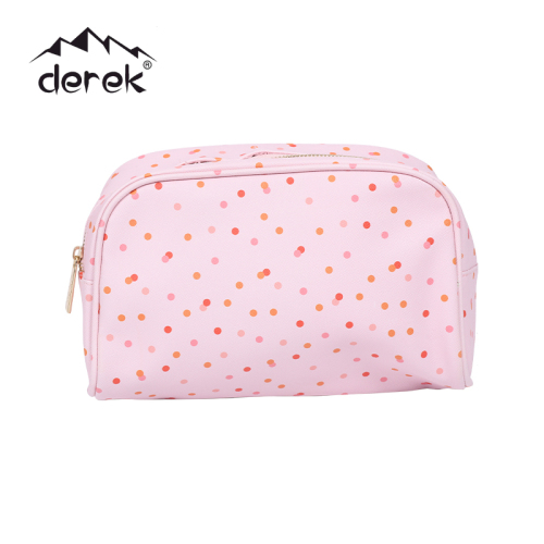 Cross Print Pu Twill Makeup Bag/Metal Zipper Makeup Bag/Small Pink Polka prickar Vattentät tryckt sminkpåse