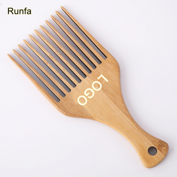 Professional Bamboo Wide Tooth Afro Pick and Beard Hair Comb for Barbershops