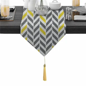 Geometric Embroidered Nordic Style Table Runner and Pillow Set for Contemporary Dining Table Decor