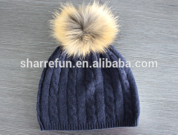 Blue Ribbed Cashmere Beanie