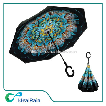 23 inch manual open double layer dye sublimation upside-down umbrella