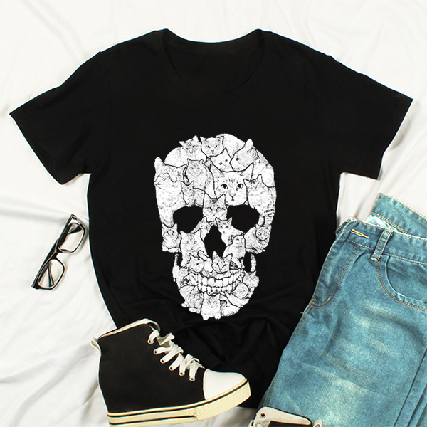 Halloween Costume Skull Cat T-shirt