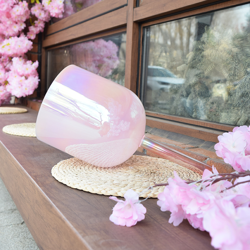 Q're Oriental Cherry Crystal Singing Bowl With Handle Clear Pink