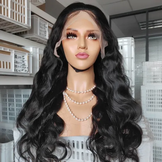 Wholesale 100% Brazilian human hair wig HD transparent Swiss  lace Frontal wig,Body wave cuticle aligned Hair  lace front wig