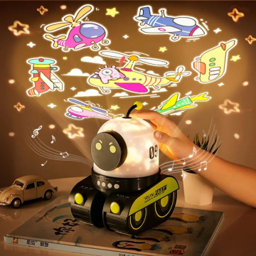 Robot Projector Night Light with Bluetooth Speaker, Starry Sky Rotate LED Lamp for Kids - Baby Gift & Room Decor