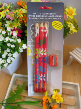 7\" hexagonal wooden Jumbo mixed color pencil & plastic sharpener in blister park /7\" hexagonal jumbo mixed coloring pencils