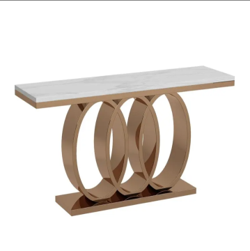 Stainless Steel Hall Table with Glass Top and Marble Rock Legs
