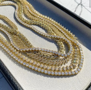 Men's Luxury Hiphop Cuban Chain Jewelry: Lab Diamond Necklaces in 9k, 10k, 18k, 24k Gold