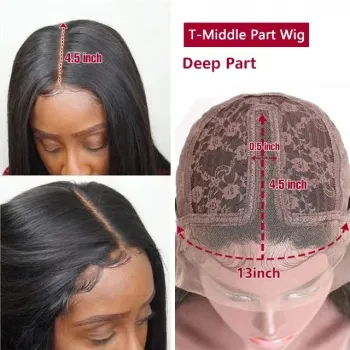 VIYA T Part Curly Lace Frontal Wig Middle Part Human Hair 150% Density Transparent lace wig