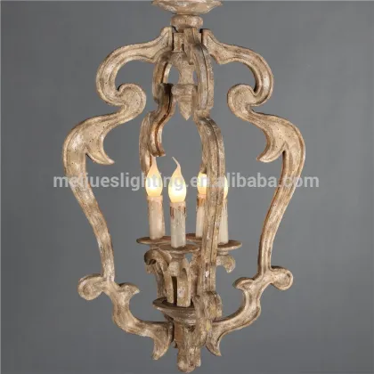 Vintage Industrial Wooden Chandelier 4 Heads