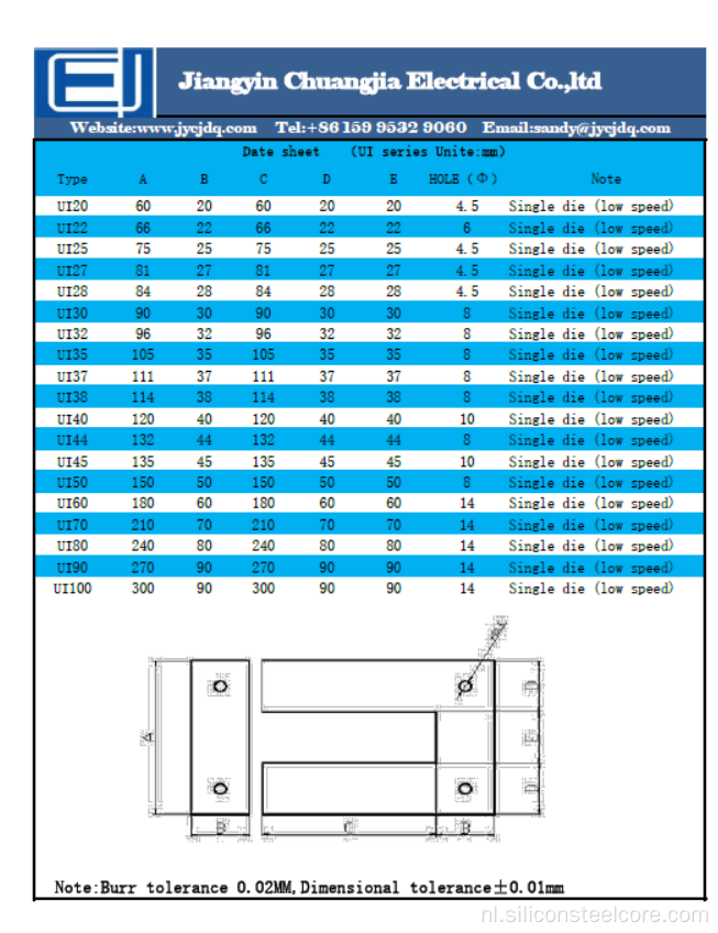 UI Type Laminatie Siliciumstaal van transformator kern niet-georiënteerde UI32 Transformator-kern de meest concurrerende prijs