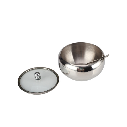 Stainless Steel Sugar Pot with Lid and Spoon