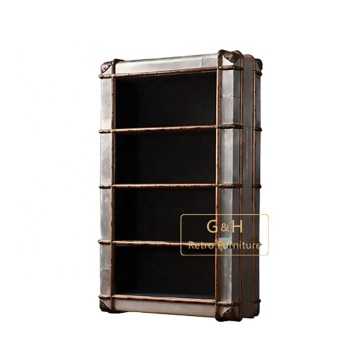 Aviation Inspired Polished Aluminum Bookcase with Drawer